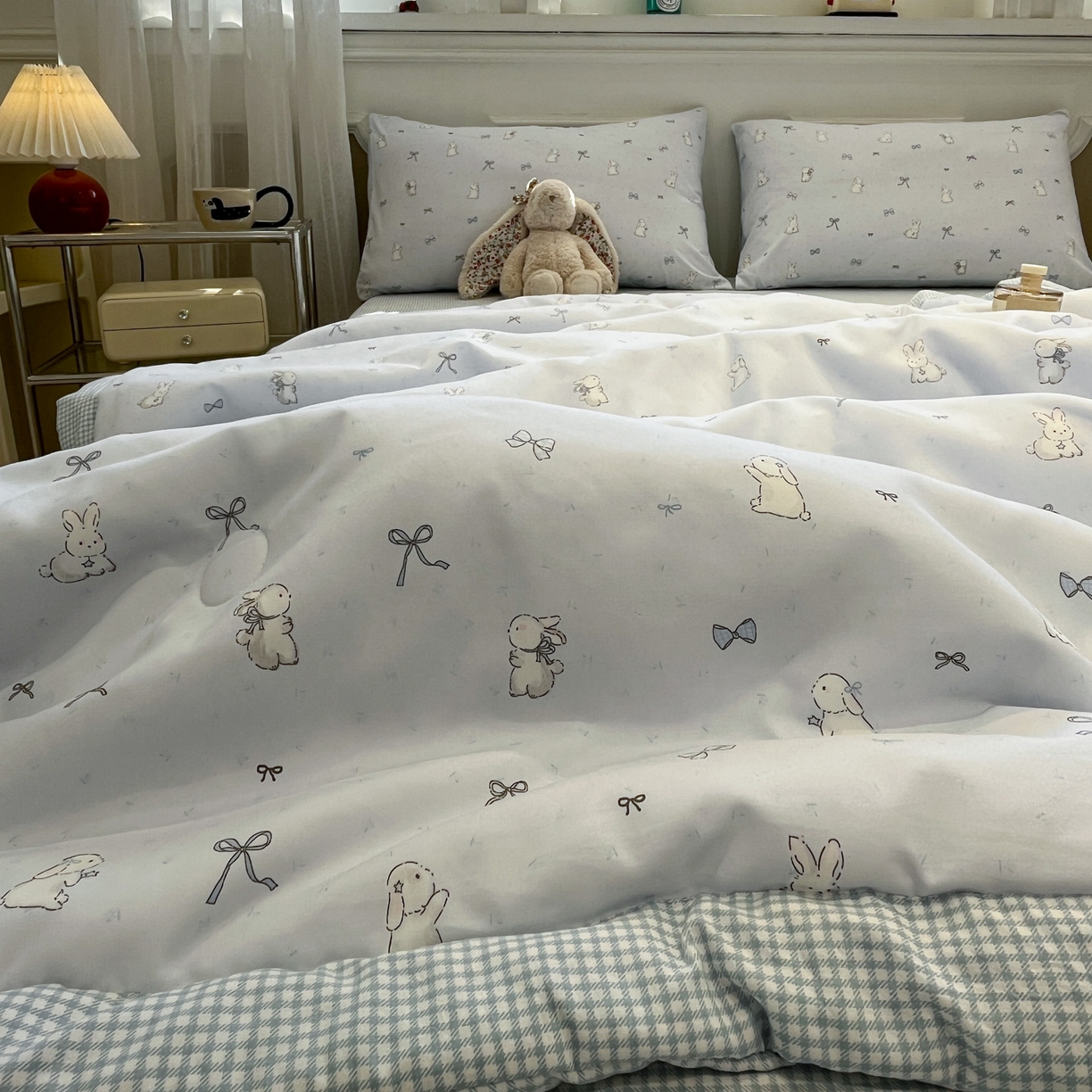 91家纺网 家纺一手货源 找家纺 一加一 2026新款雅棉活性印花大豆夏被四件套 夏凉被空调被 软萌兔