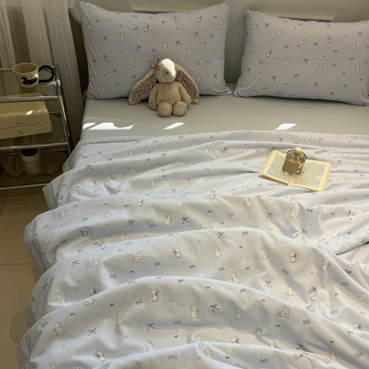 91家纺网 家纺一手货源 找家纺 一加一 2026新款雅棉活性印花大豆夏被四件套 夏凉被空调被 软萌兔