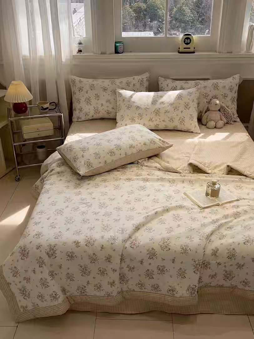 91家纺网 家纺一手货源 找家纺 一加一 2026新款雅棉活性印花大豆夏被四件套 夏凉被空调被 甜桔