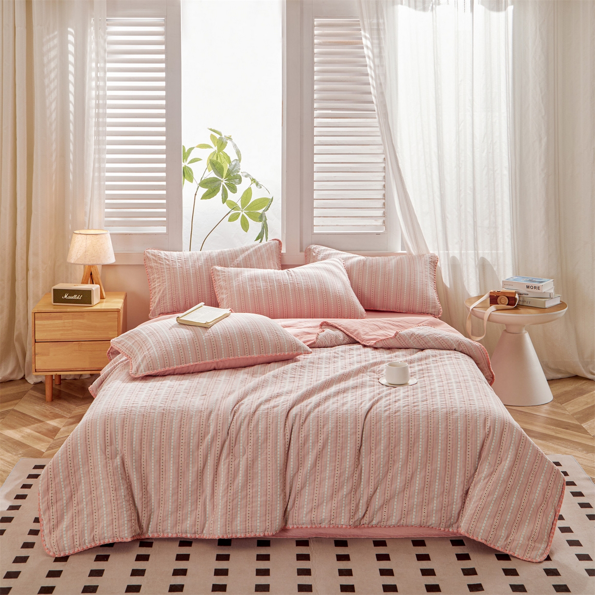 91家纺网 家纺一手货源 找家纺 （总）恬思语家纺 2026春夏新款全棉纯棉色织大提花贝壳边棉花夏被夏凉被空调被丽彩