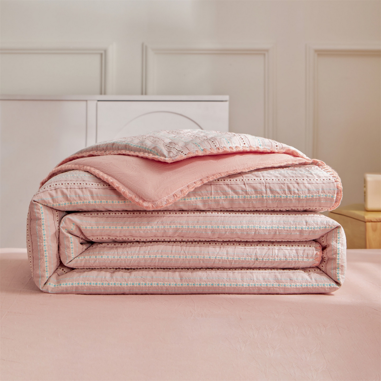 91家纺网 家纺一手货源 找家纺 （总）恬思语家纺 2026春夏新款全棉纯棉色织大提花贝壳边棉花夏被夏凉被空调被丽彩