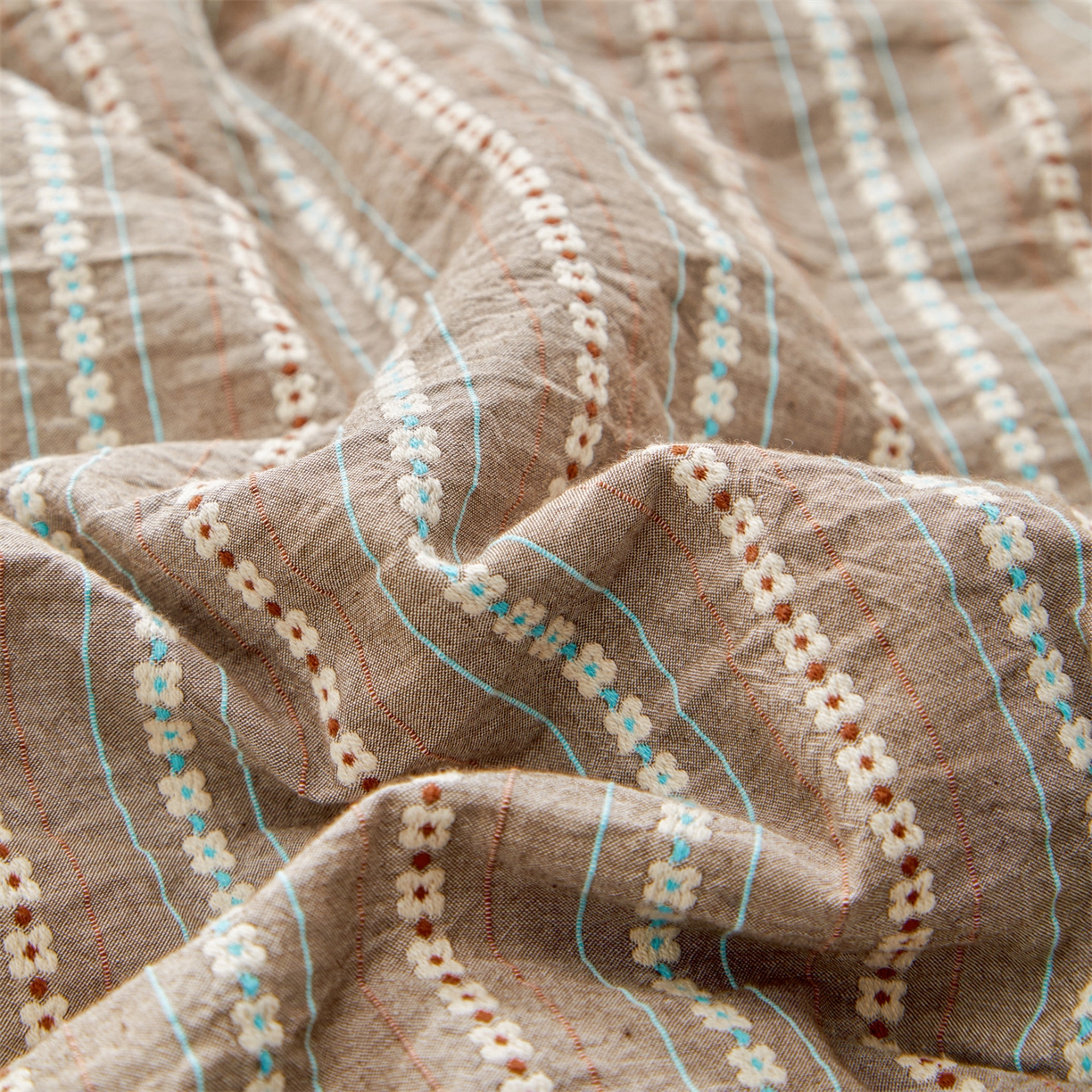 91家纺网 家纺一手货源 找家纺 恬思语家纺 2026春夏新款全棉纯棉色织大提花贝壳边棉花夏被夏凉被空调被丽彩 丽彩-咖