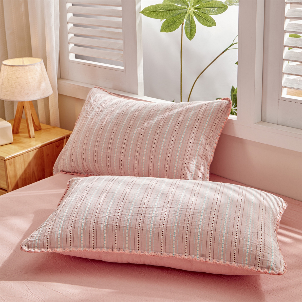 91家纺网 家纺一手货源 找家纺 恬思语家纺 2026春夏新款全棉纯棉色织大提花贝壳边棉花夏被夏凉被空调被丽彩 丽彩-粉