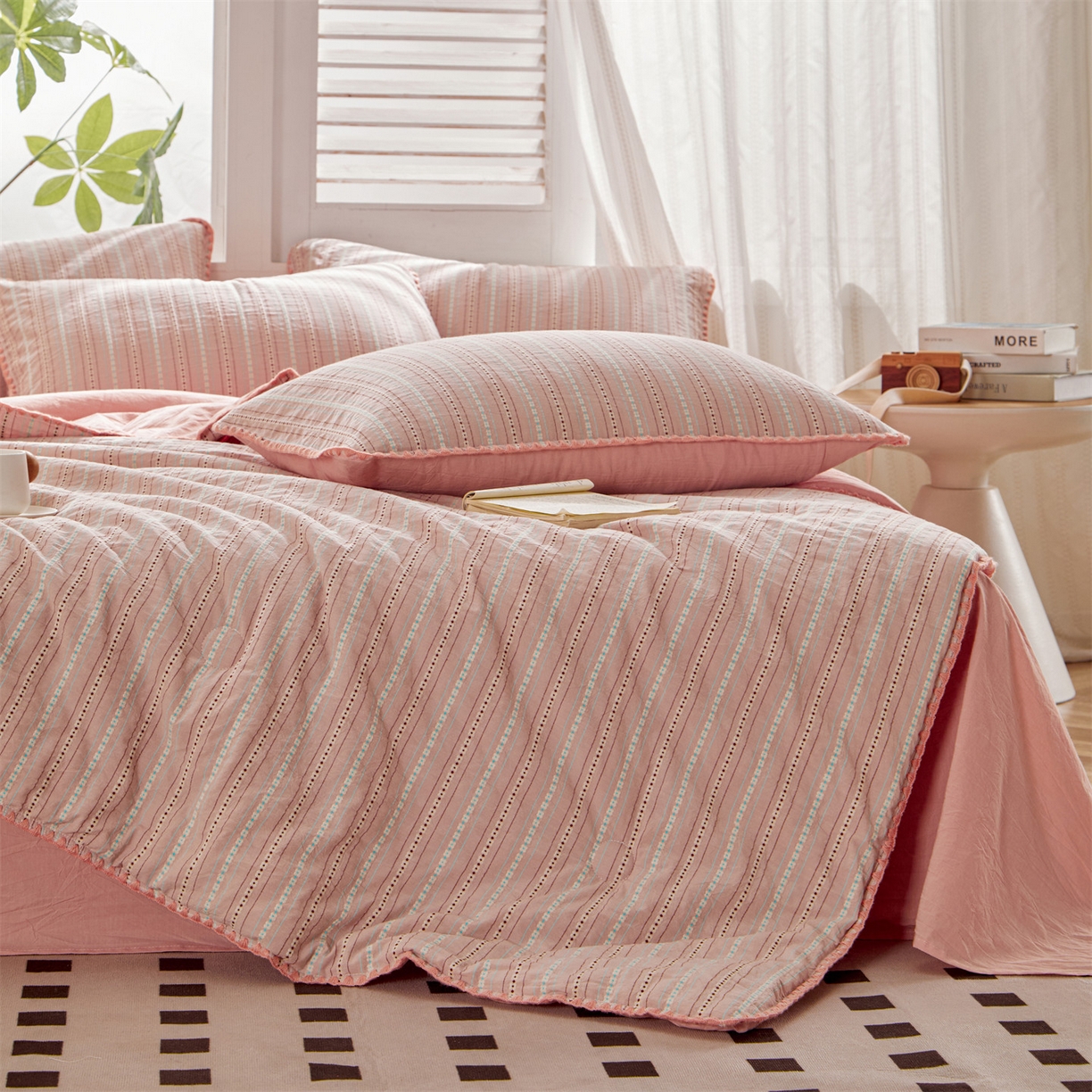 91家纺网 家纺一手货源 找家纺 （总）恬思语家纺 2026春夏新款全棉纯棉色织大提花贝壳边棉花夏被夏凉被空调被丽彩