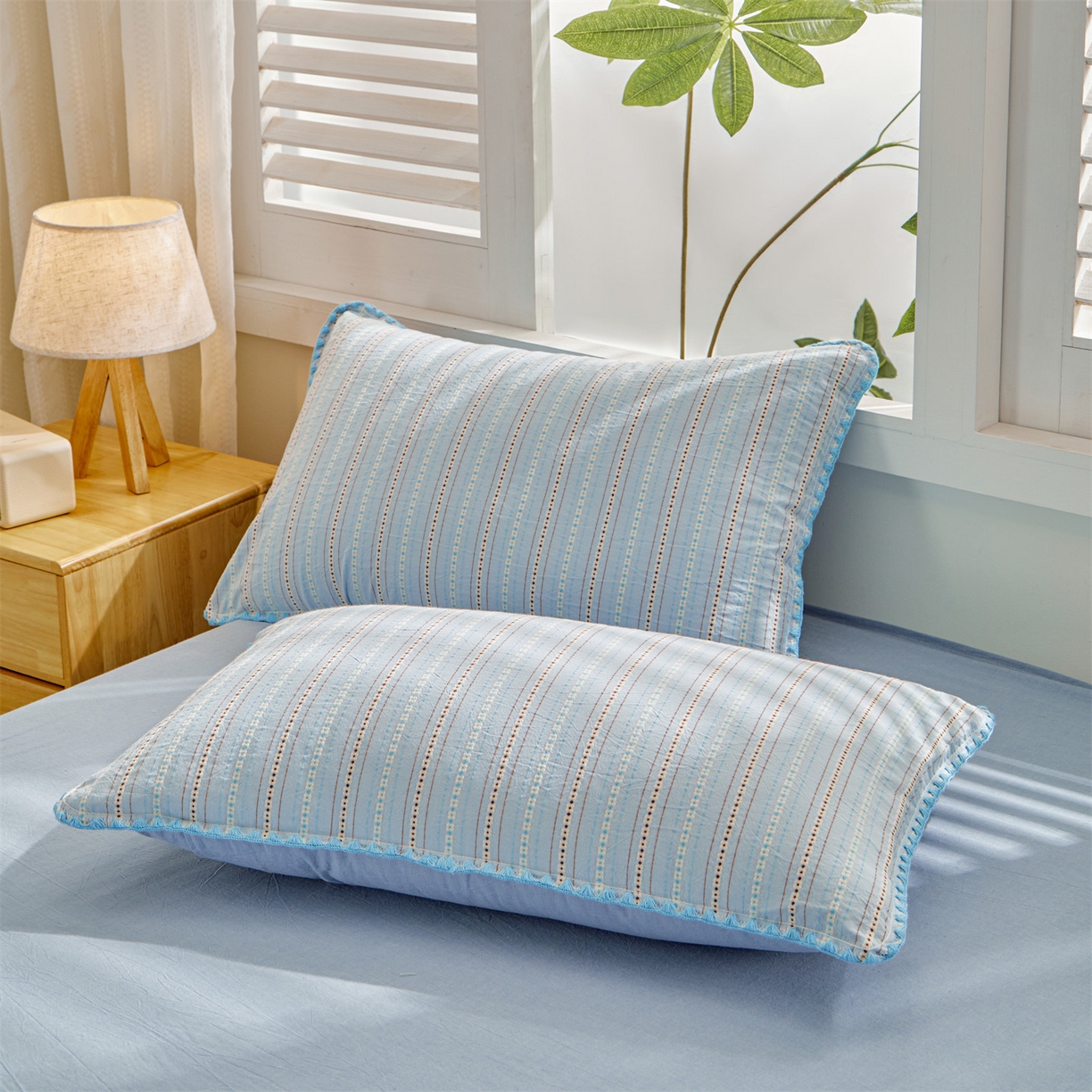 91家纺网 家纺一手货源 找家纺 恬思语家纺 2026春夏新款全棉纯棉色织大提花贝壳边棉花夏被夏凉被空调被丽彩 丽彩-蓝