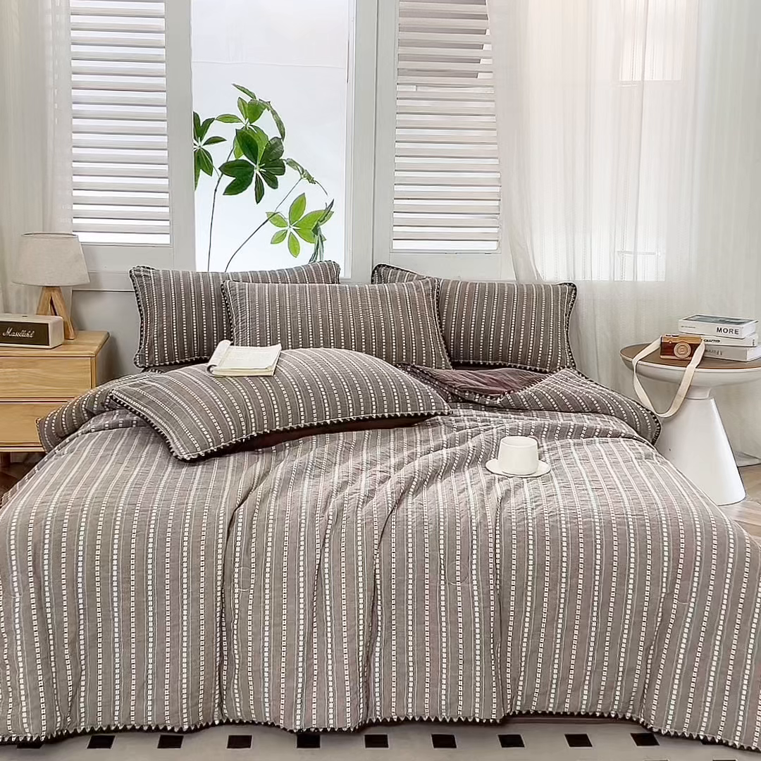 91家纺网 家纺一手货源 找家纺 恬思语家纺 2026春夏新款全棉纯棉色织大提花贝壳边棉花夏被夏凉被空调被丽彩 丽彩-咖