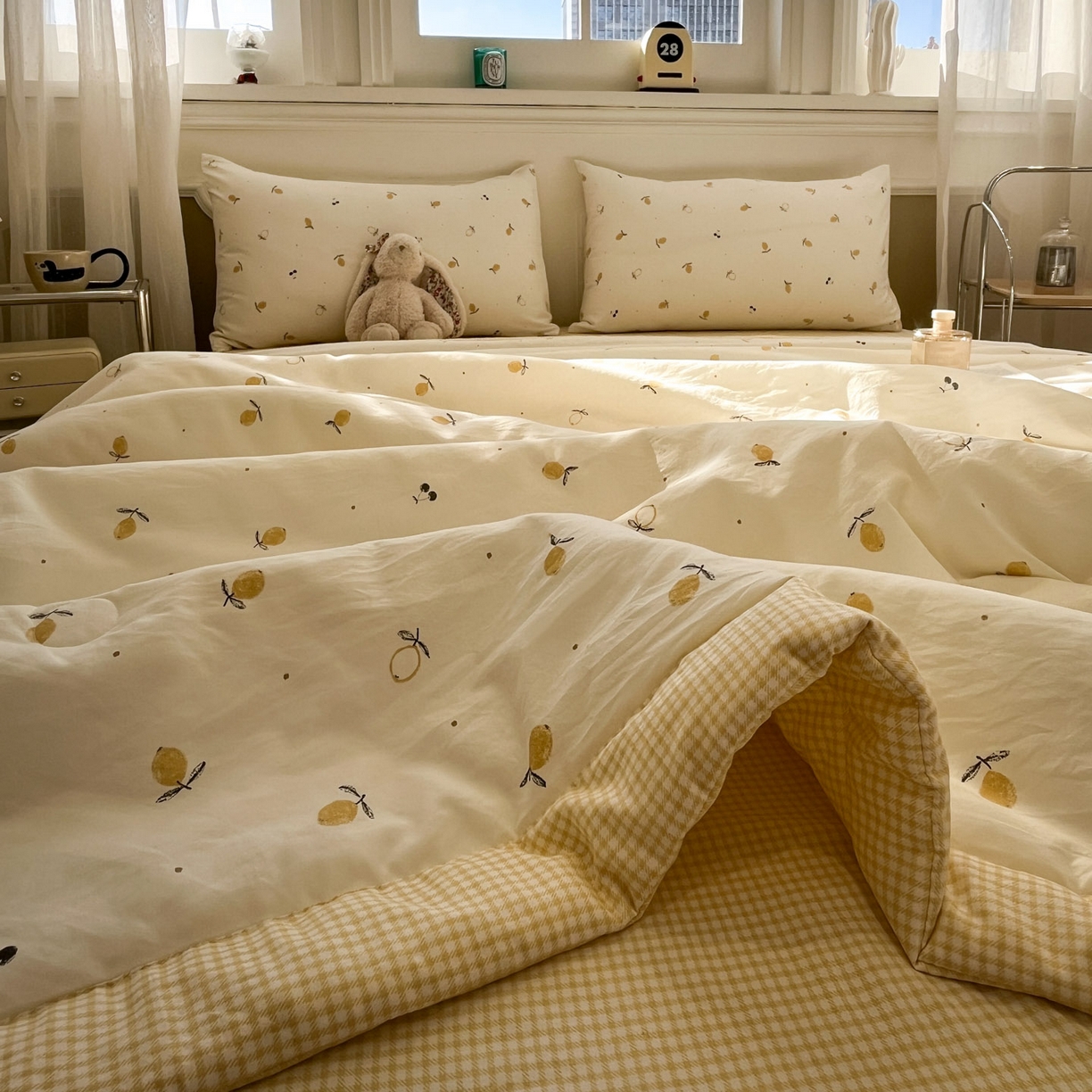 91家纺网 家纺一手货源 找家纺 一加一 2026新款雅棉活性印花大豆夏被四件套 夏凉被空调被 柠檬物语