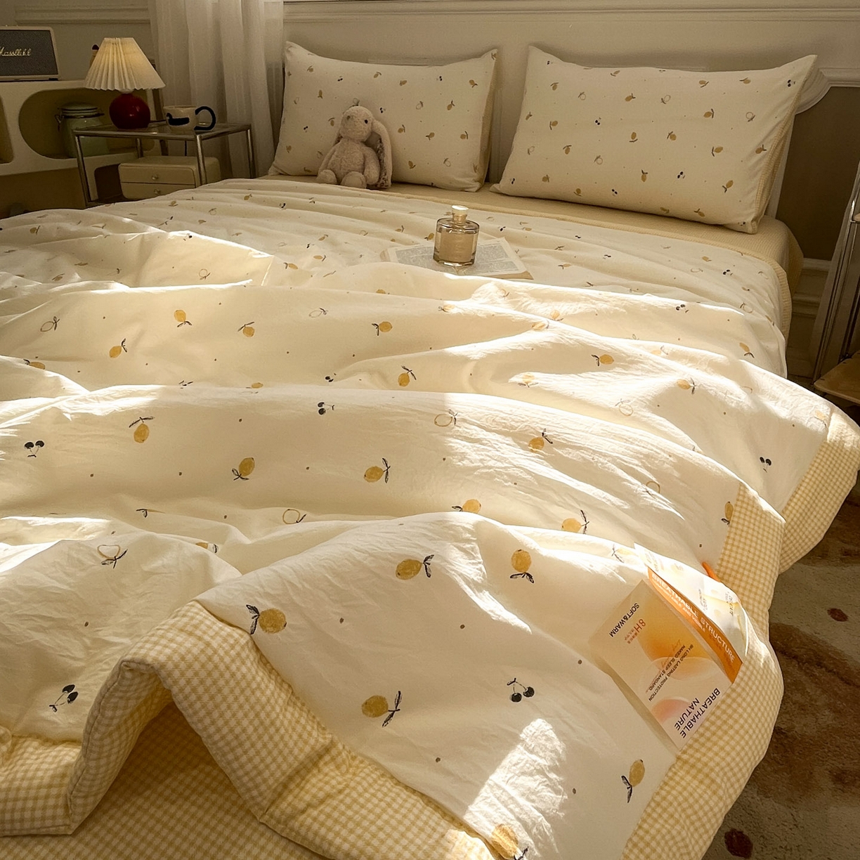 91家纺网 家纺一手货源 找家纺 一加一 2026新款雅棉活性印花大豆夏被四件套 夏凉被空调被 柠檬物语