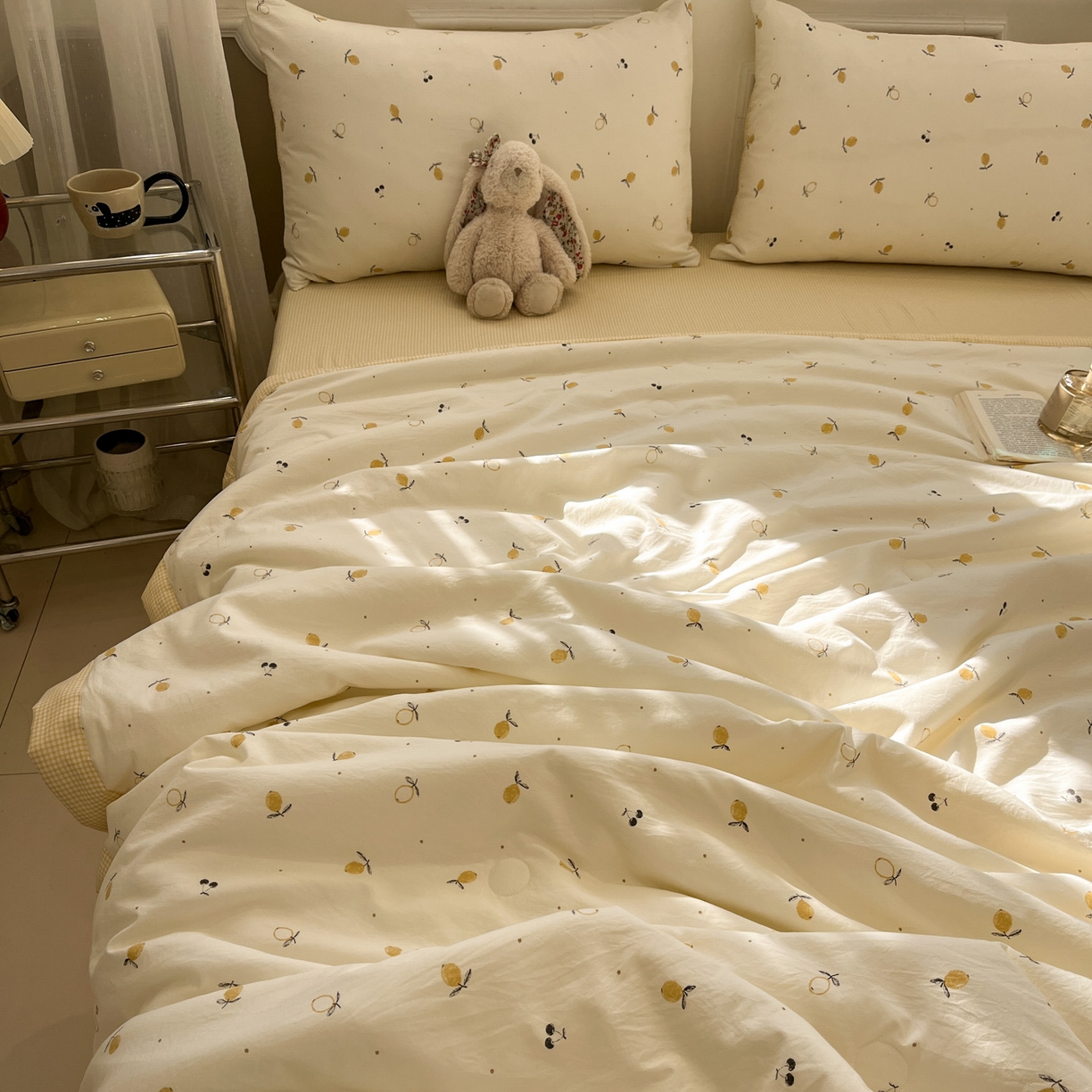 91家纺网 家纺一手货源 找家纺 一加一 2026新款雅棉活性印花大豆夏被四件套 夏凉被空调被 柠檬物语