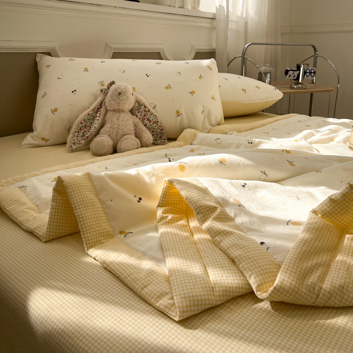 91家纺网 家纺一手货源 找家纺 一加一 2026新款雅棉活性印花大豆夏被四件套 夏凉被空调被 柠檬物语