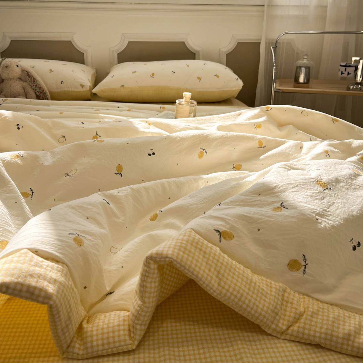 91家纺网 家纺一手货源 找家纺 一加一 2026新款雅棉活性印花大豆夏被四件套 夏凉被空调被 柠檬物语