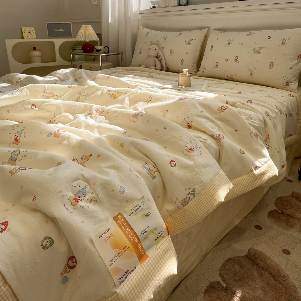 91家纺网 家纺一手货源 找家纺 一加一 2026新款雅棉活性印花大豆夏被四件套 夏凉被空调被 星星人