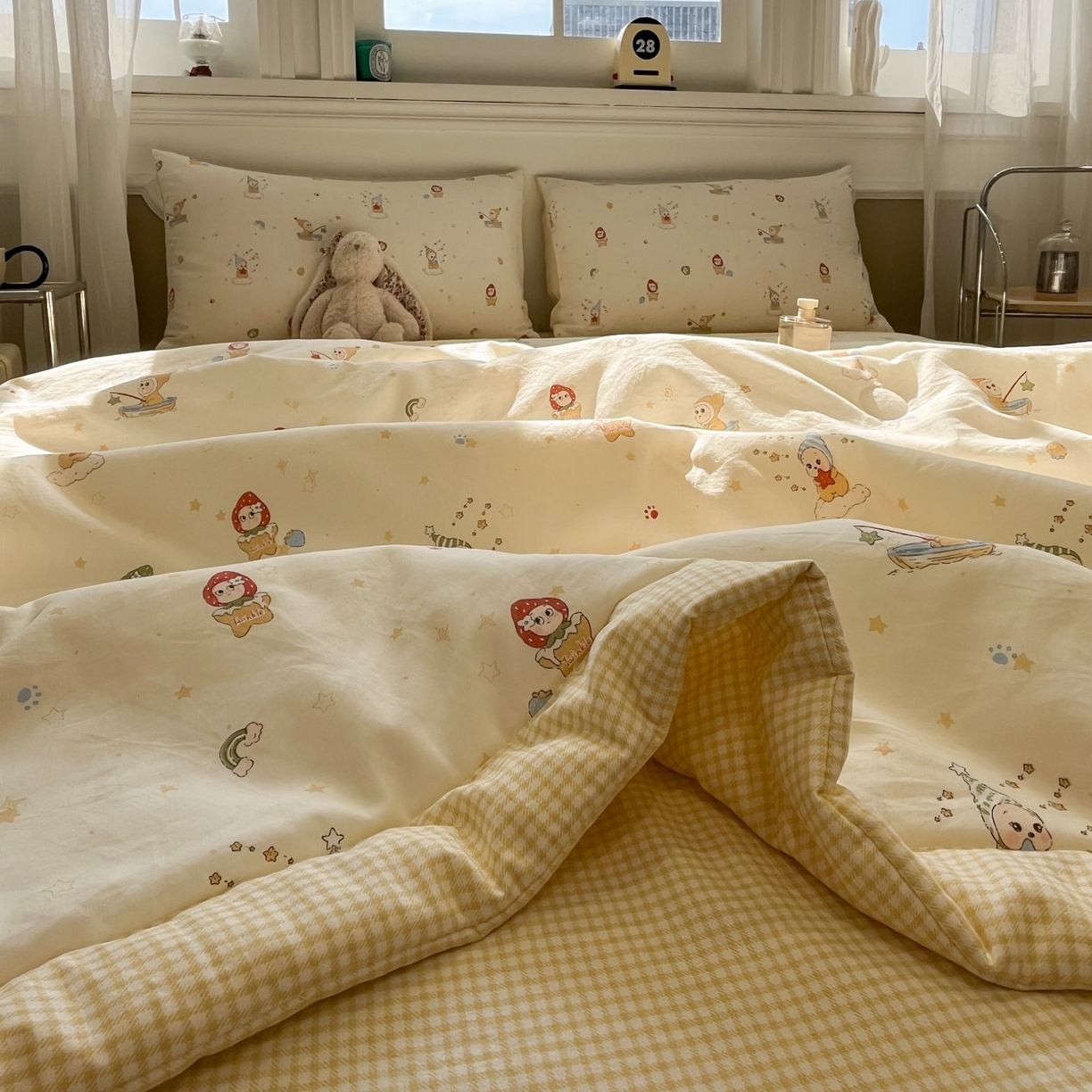 91家纺网 家纺一手货源 找家纺 一加一 2026新款雅棉活性印花大豆夏被四件套 夏凉被空调被 星星人