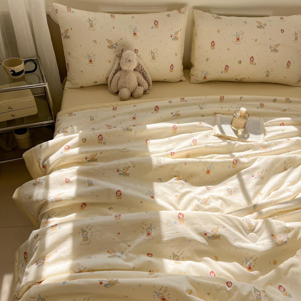 91家纺网 家纺一手货源 找家纺 一加一 2026新款雅棉活性印花大豆夏被四件套 夏凉被空调被 星星人