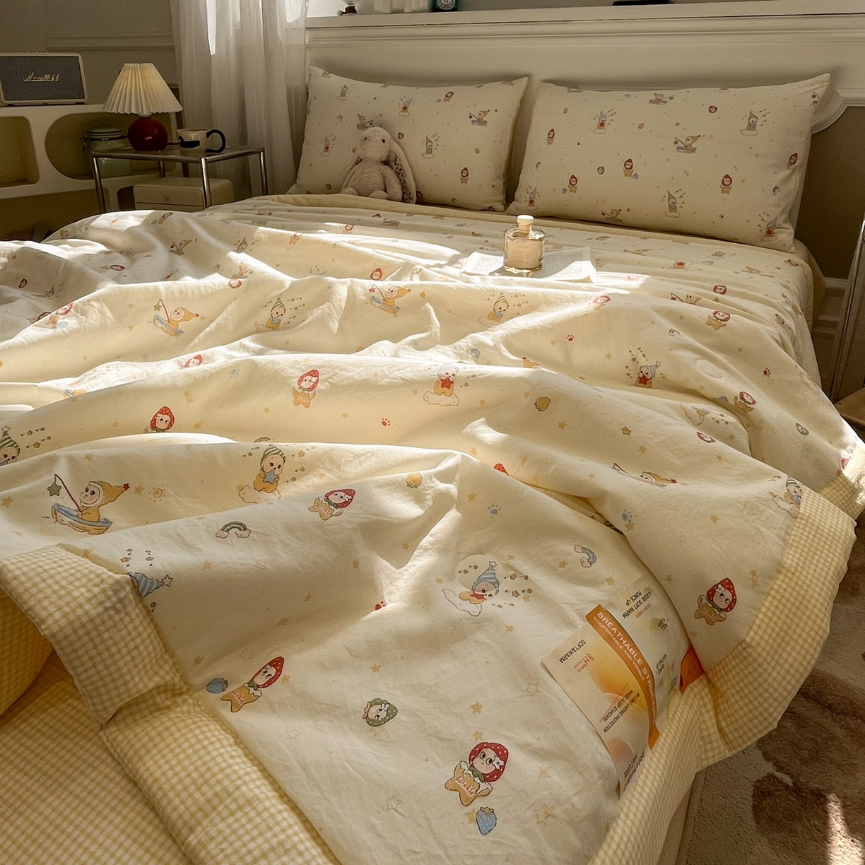 91家纺网 家纺一手货源 找家纺 一加一 2026新款雅棉活性印花大豆夏被四件套 夏凉被空调被 星星人