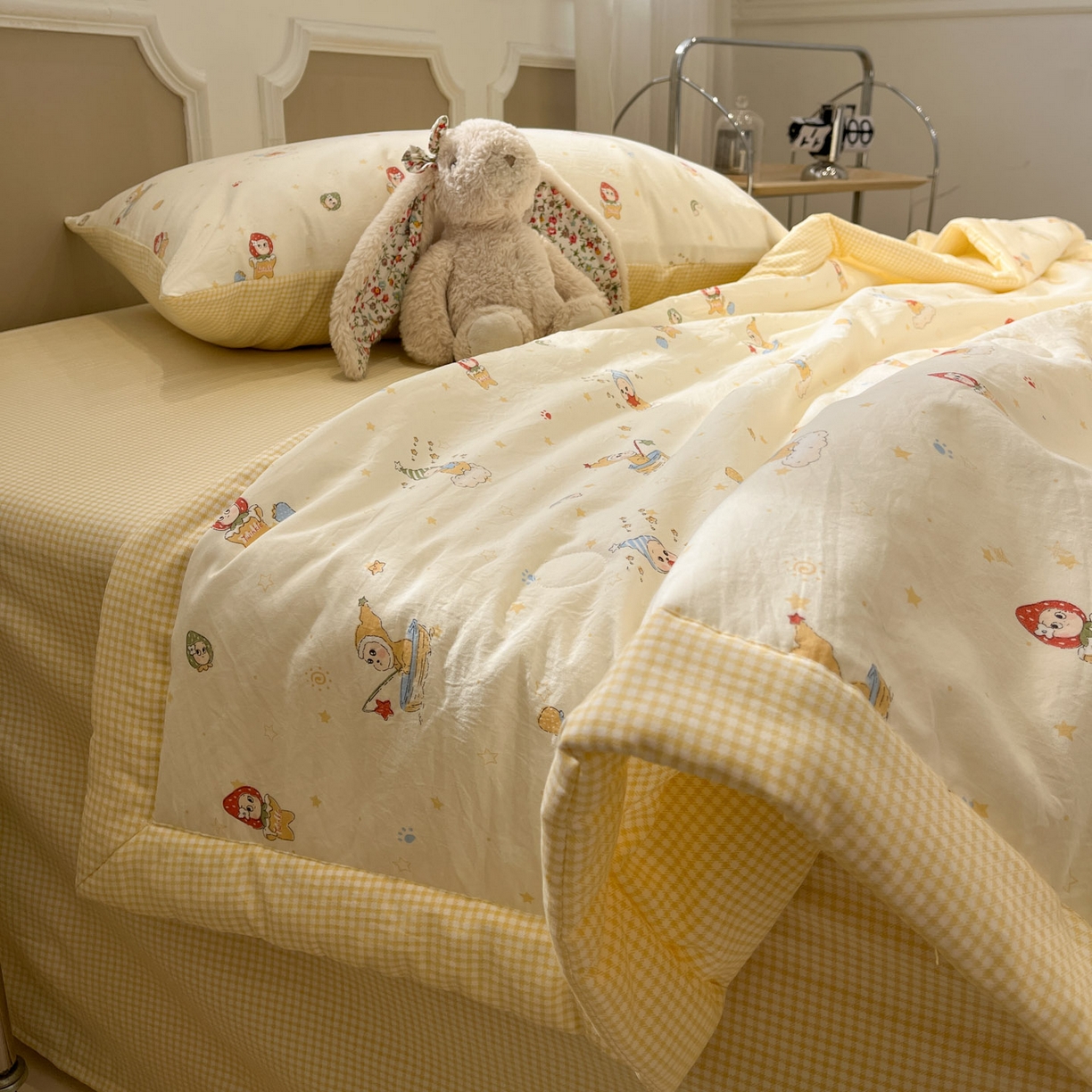 91家纺网 家纺一手货源 找家纺 一加一 2026新款雅棉活性印花大豆夏被四件套 夏凉被空调被 星星人