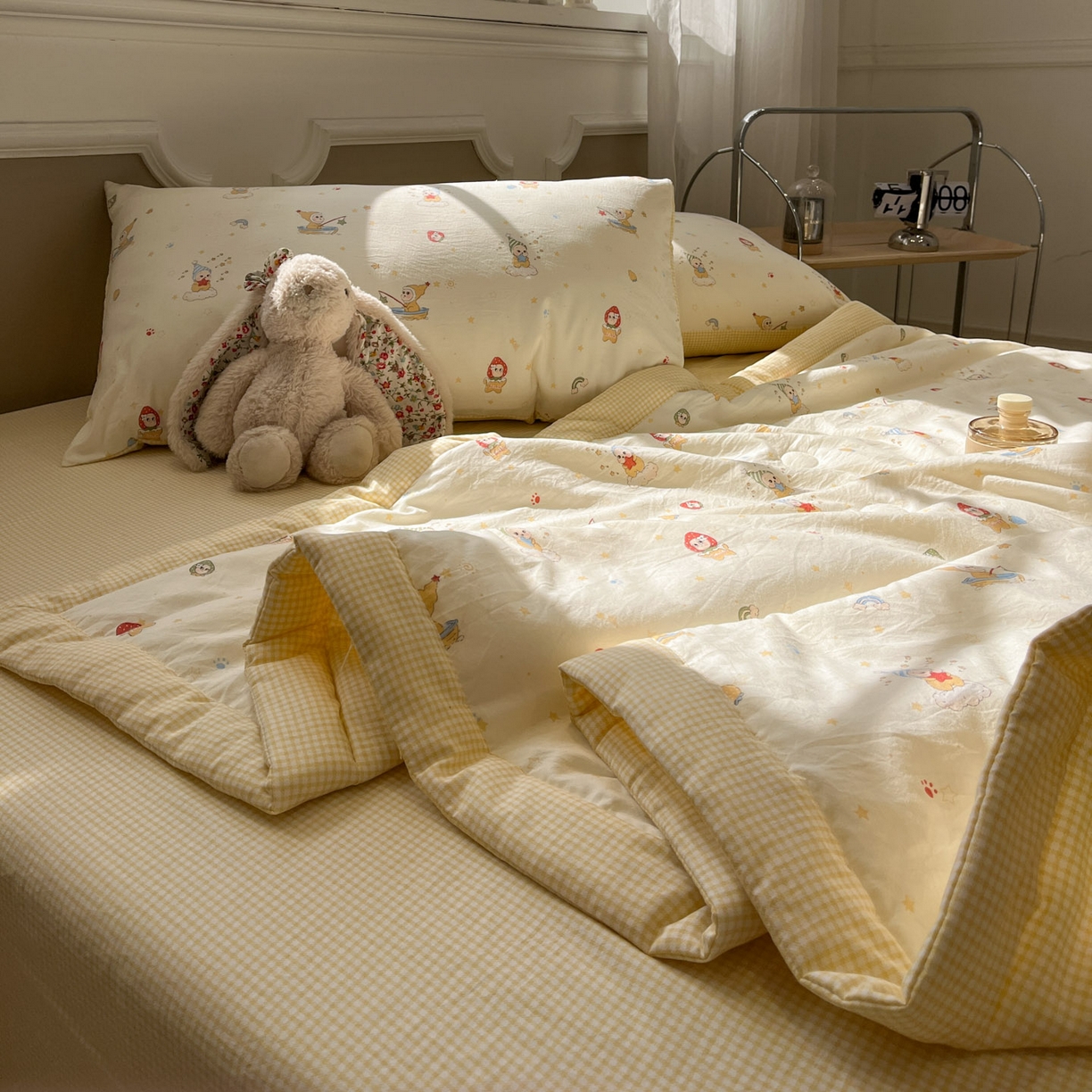 91家纺网 家纺一手货源 找家纺 一加一 2026新款雅棉活性印花大豆夏被四件套 夏凉被空调被 星星人