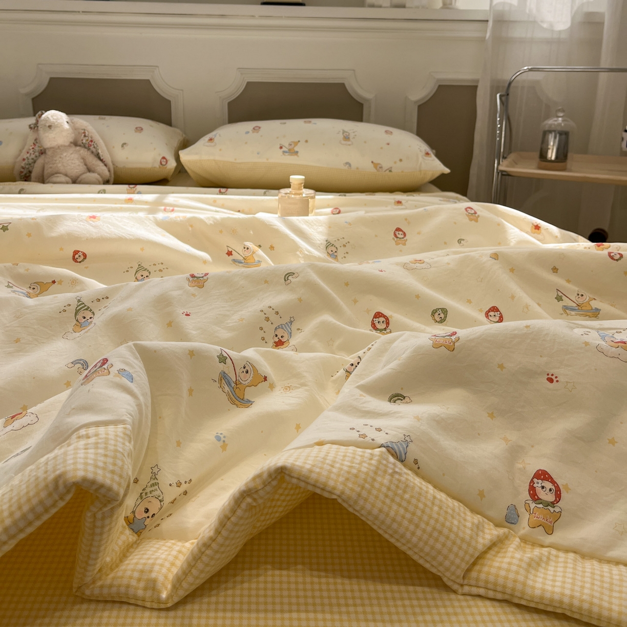 91家纺网 家纺一手货源 找家纺 一加一 2026新款雅棉活性印花大豆夏被四件套 夏凉被空调被 星星人