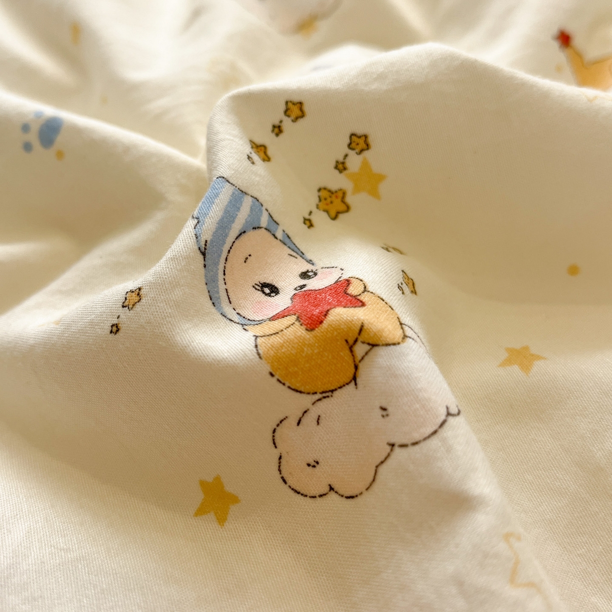 91家纺网 家纺一手货源 找家纺 一加一 2026新款雅棉活性印花大豆夏被四件套 夏凉被空调被 星星人