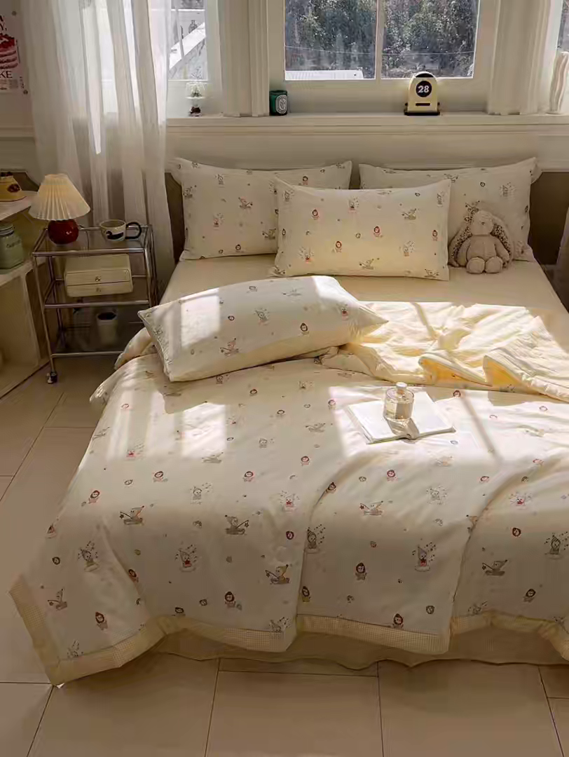 91家纺网 家纺一手货源 找家纺 一加一 2026新款雅棉活性印花大豆夏被四件套 夏凉被空调被 星星人