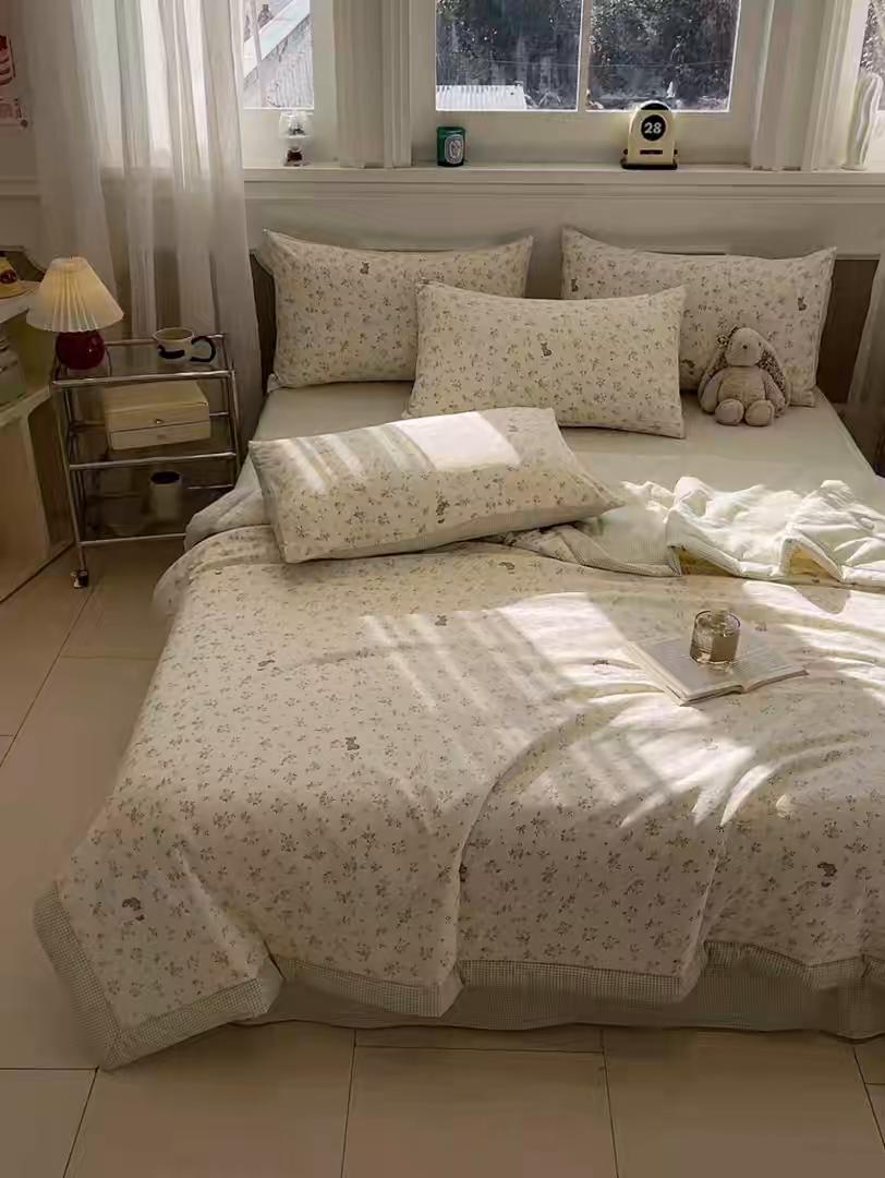 91家纺网 家纺一手货源 找家纺 一加一 2026新款雅棉活性印花大豆夏被四件套 夏凉被空调被 叶初开