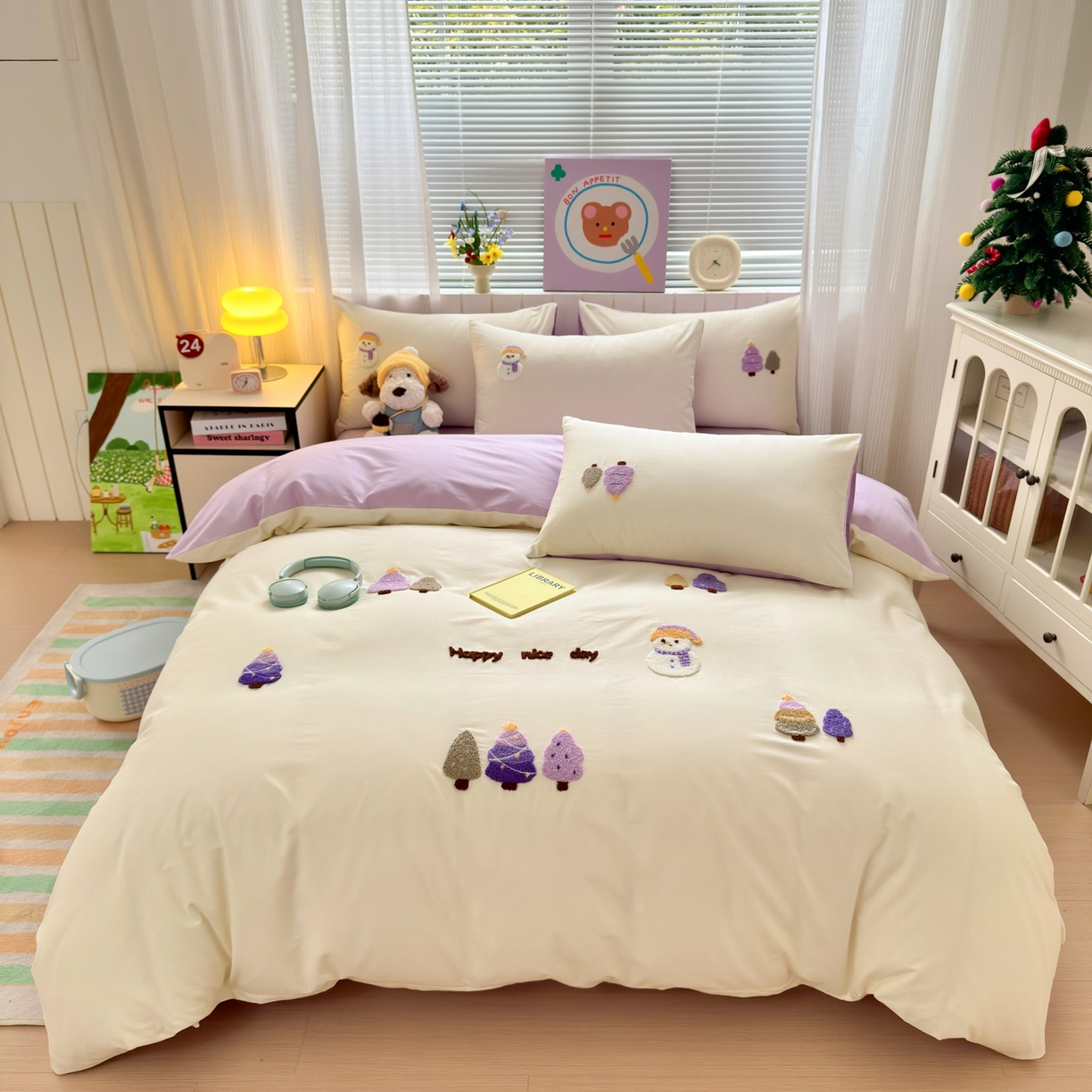 如意朵 2026新款全棉小清新绣花四件套第一批 童话森林米