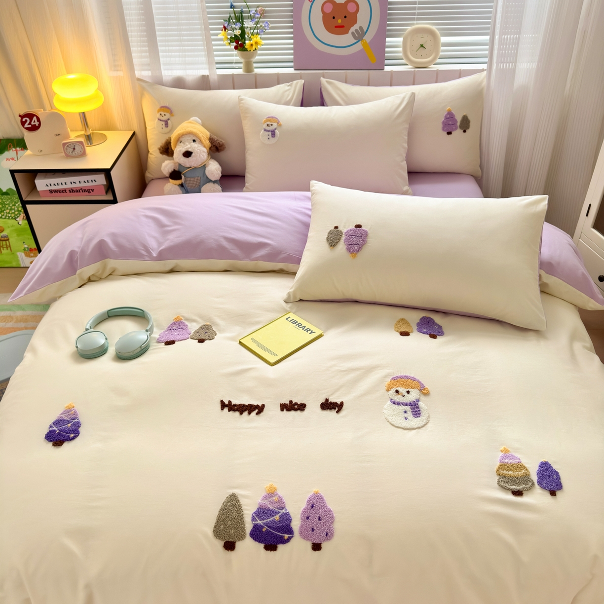 91家纺网 家纺一手货源 找家纺 如意朵 2026新款全棉小清新绣花四件套第一批 童话森林米