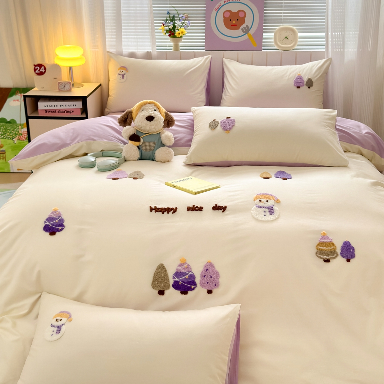 91家纺网 家纺一手货源 找家纺 如意朵 2026新款全棉小清新绣花四件套第一批 童话森林米