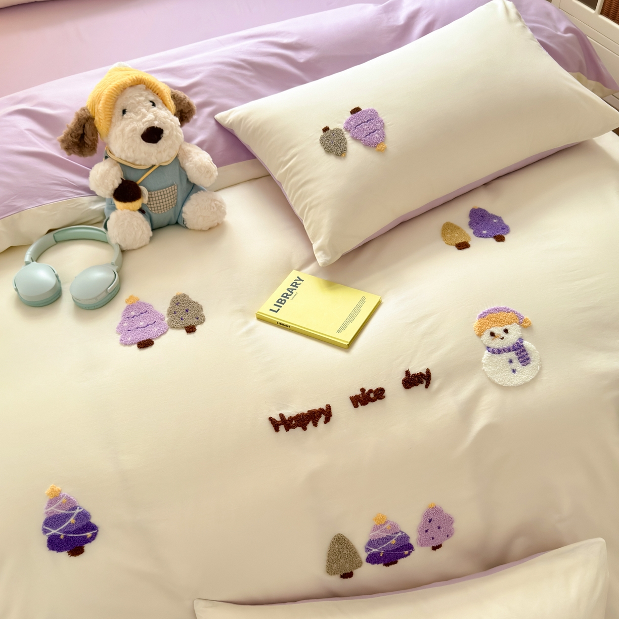 91家纺网 家纺一手货源 找家纺 如意朵 2026新款全棉小清新绣花四件套第一批 童话森林米