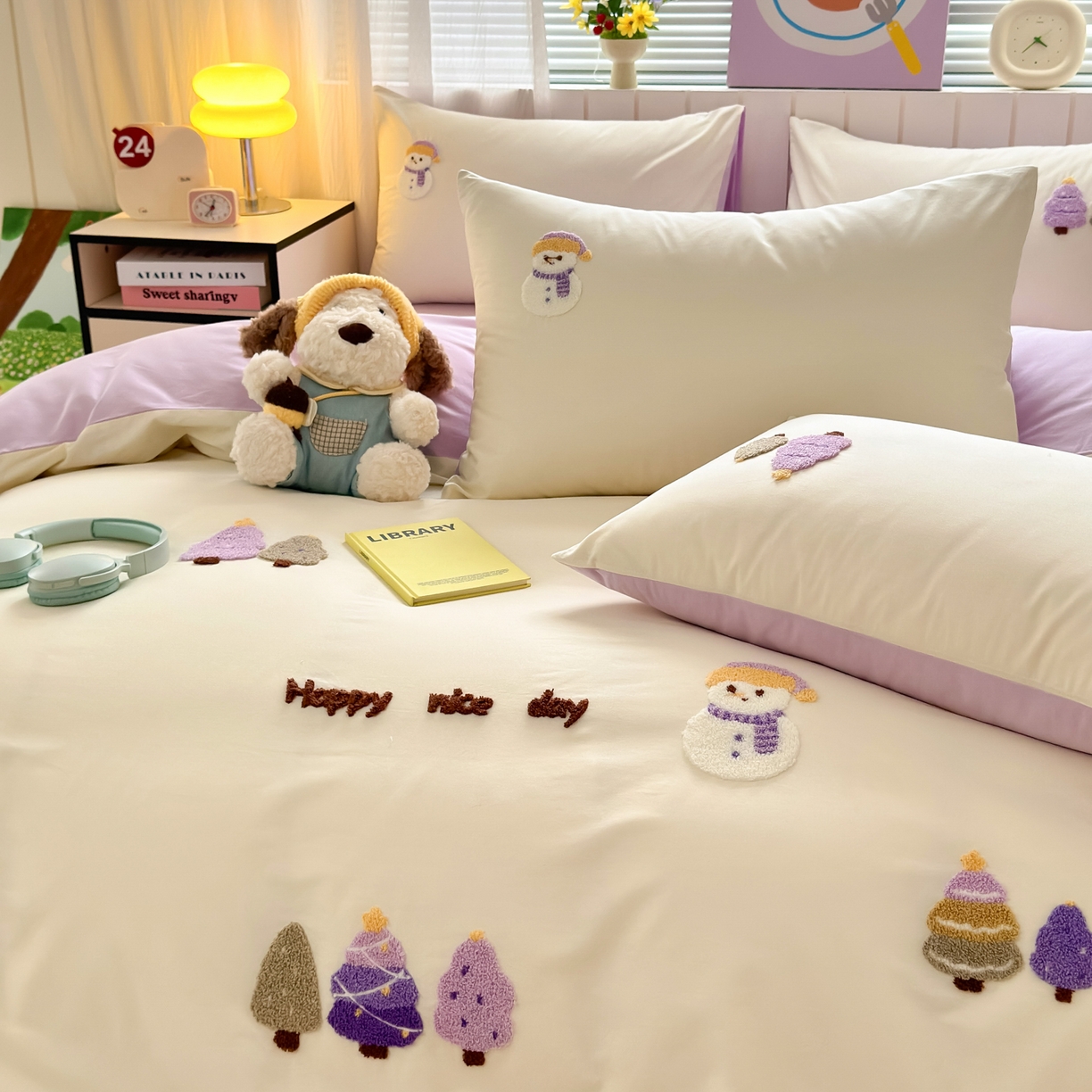 91家纺网 家纺一手货源 找家纺 如意朵 2026新款全棉小清新绣花四件套第一批 童话森林米