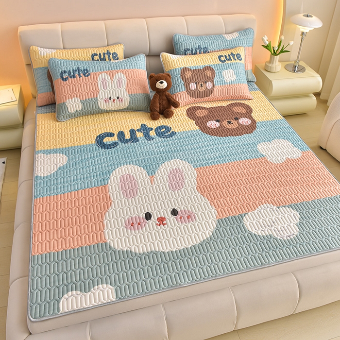 91家纺网 家纺一手货源 找家纺 （总）炫拼家纺 2026新款凉感丝大版卡通乳胶凉席三件套