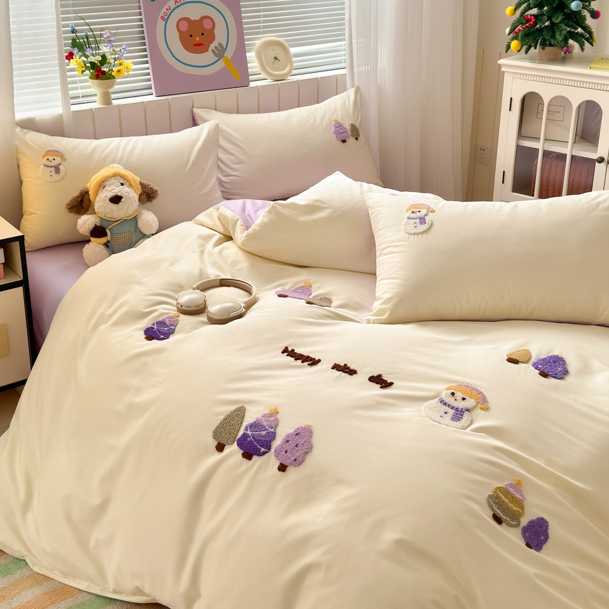 91家纺网 家纺一手货源 找家纺 如意朵 2026新款全棉小清新绣花四件套第一批 童话森林米