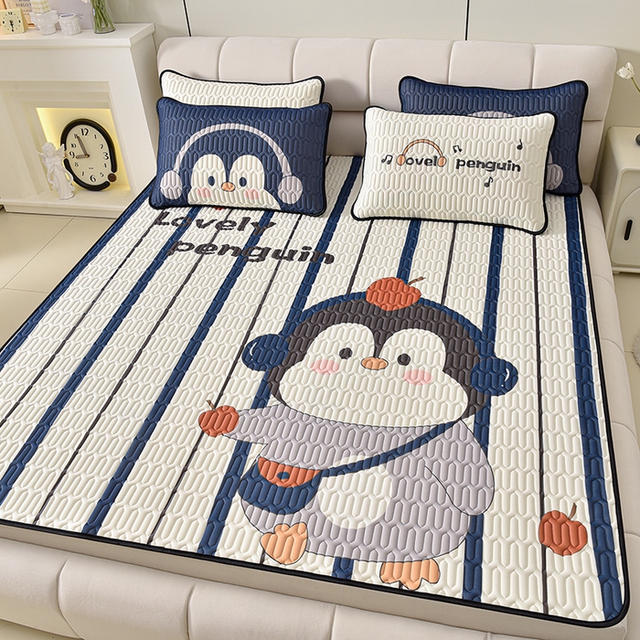 91家纺网 家纺一手货源 找家纺 （总）炫拼家纺 2026新款凉感丝大版卡通乳胶凉席三件套