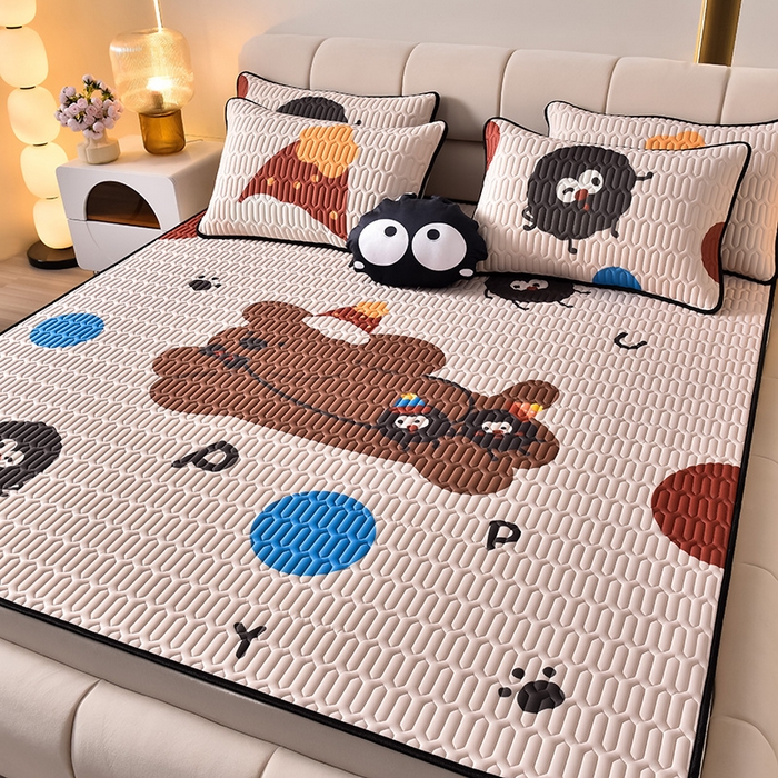 91家纺网 家纺一手货源 找家纺 （总）炫拼家纺 2026新款凉感丝大版卡通乳胶凉席三件套