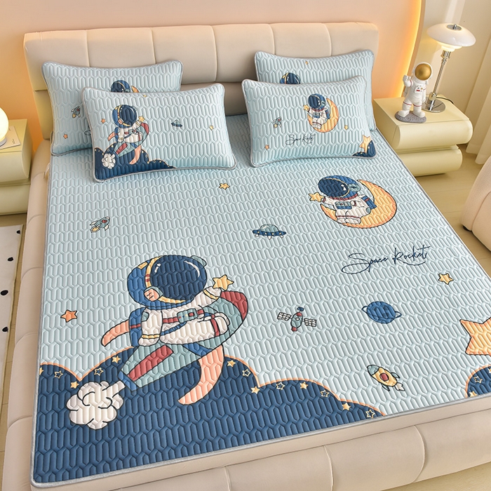 91家纺网 家纺一手货源 找家纺 （总）炫拼家纺 2026新款凉感丝大版卡通乳胶凉席三件套