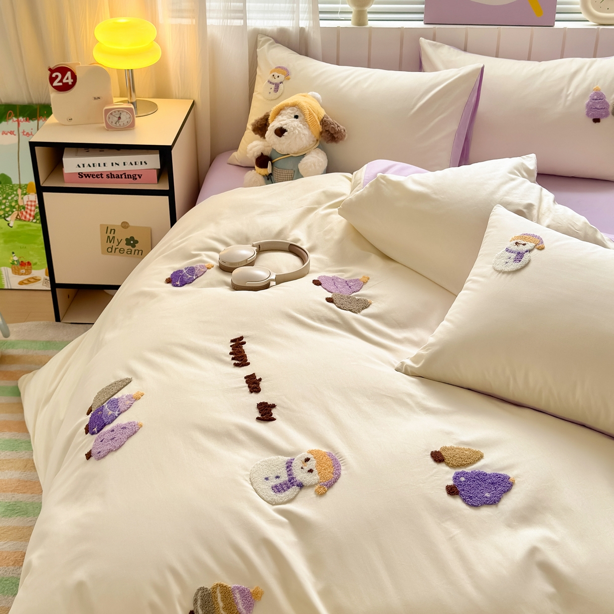 91家纺网 家纺一手货源 找家纺 如意朵 2026新款全棉小清新绣花四件套第一批 童话森林米