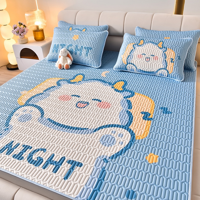 91家纺网 家纺一手货源 找家纺 （总）炫拼家纺 2026新款凉感丝大版卡通乳胶凉席三件套