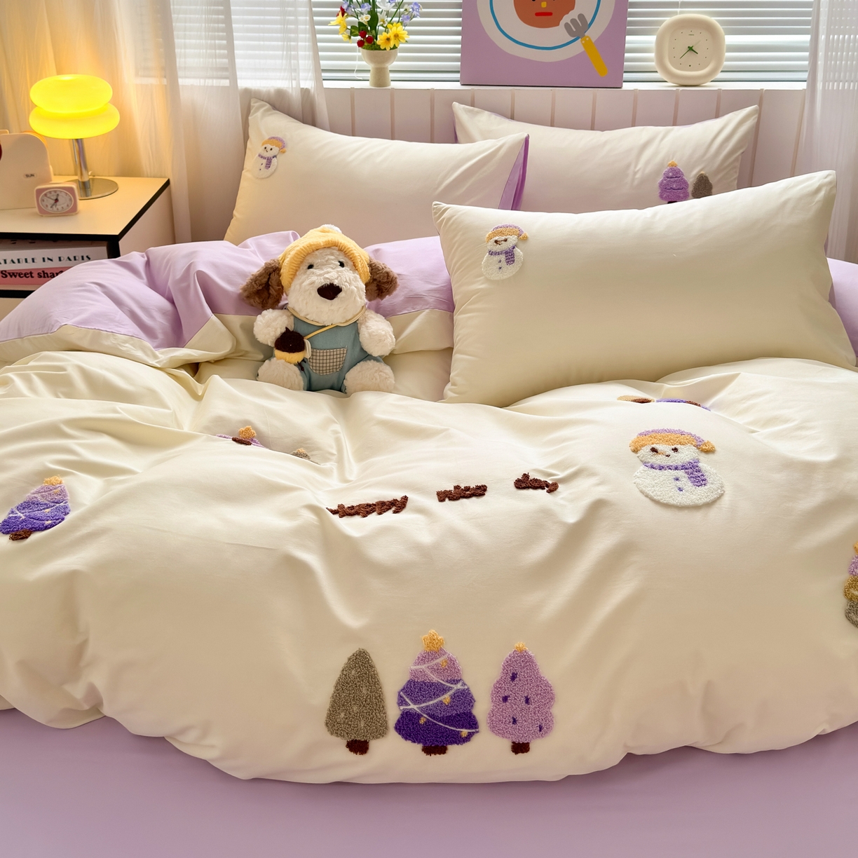 91家纺网 家纺一手货源 找家纺 如意朵 2026新款全棉小清新绣花四件套第一批 童话森林米