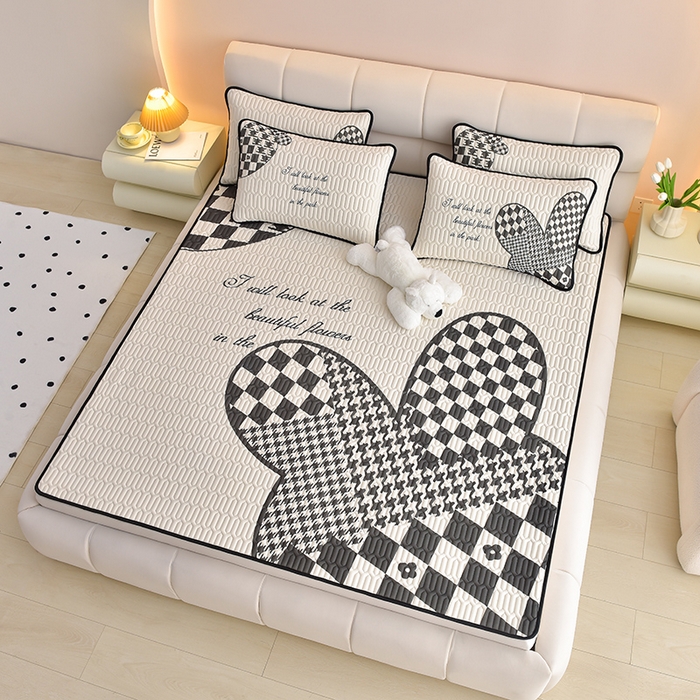 91家纺网 家纺一手货源 找家纺 炫拼家纺 2026新款凉感丝大版卡通乳胶凉席三件套 抽象兔