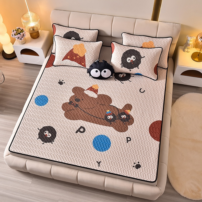 91家纺网 家纺一手货源 找家纺 炫拼家纺 2026新款凉感丝大版卡通乳胶凉席三件套 欢乐狗