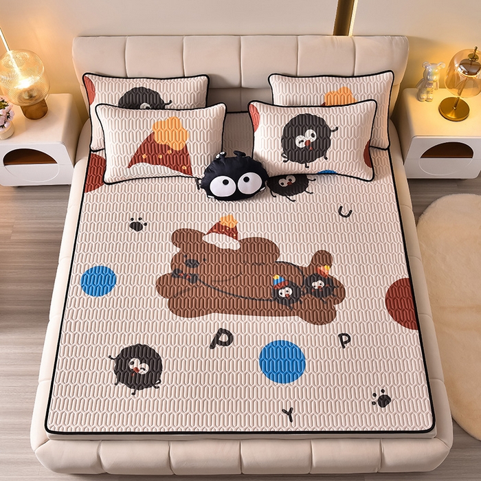 91家纺网 家纺一手货源 找家纺 炫拼家纺 2026新款凉感丝大版卡通乳胶凉席三件套 欢乐狗