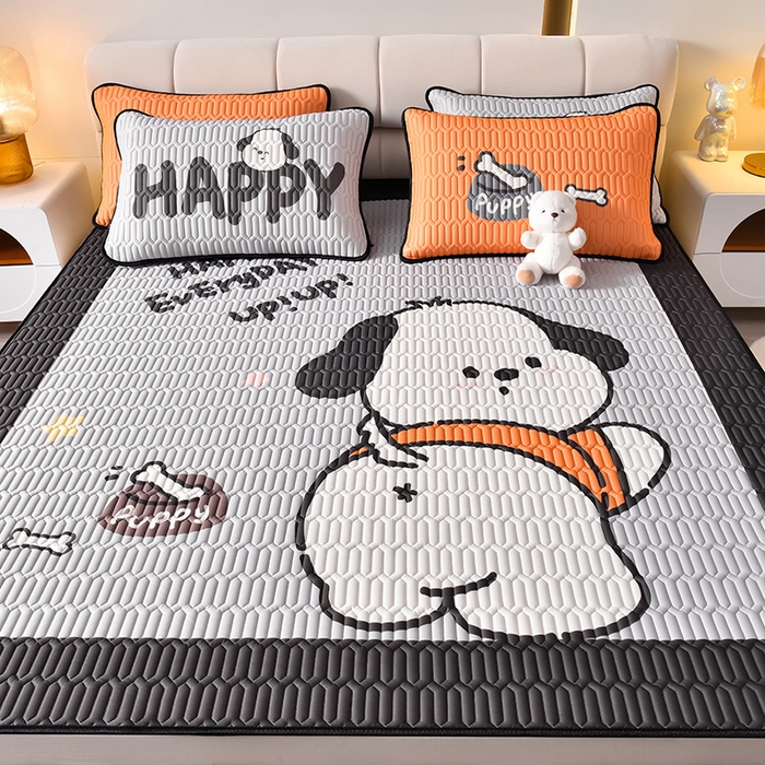 91家纺网 家纺一手货源 找家纺 炫拼家纺 2026新款凉感丝大版卡通乳胶凉席三件套 恰恰狗