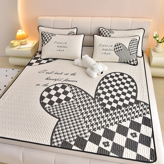 炫拼家纺 2026新款凉感丝大版卡通乳胶凉席三件套 抽象兔