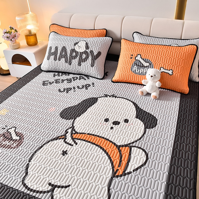 91家纺网 家纺一手货源 找家纺 炫拼家纺 2026新款凉感丝大版卡通乳胶凉席三件套 恰恰狗