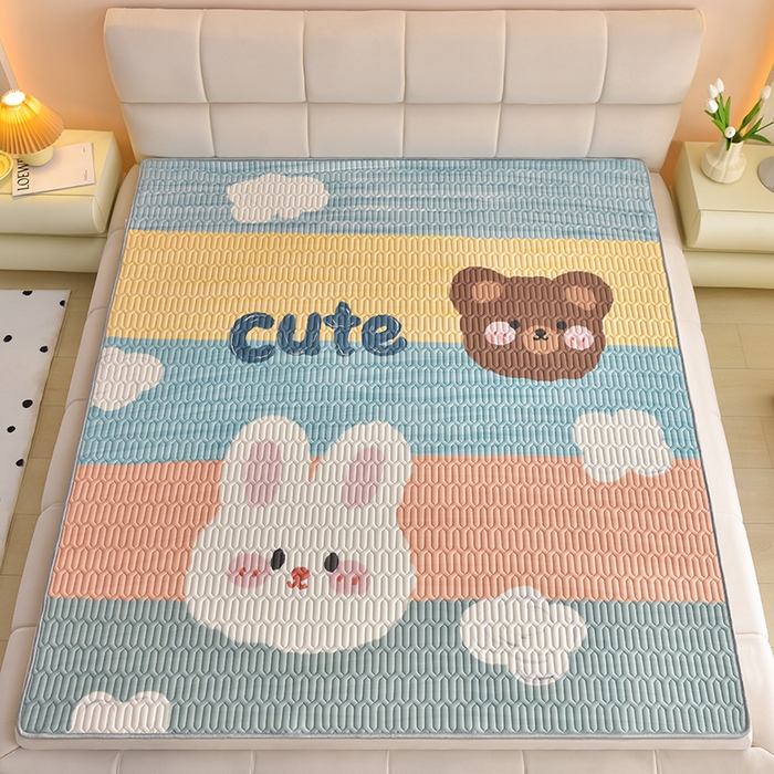 91家纺网 家纺一手货源 找家纺 炫拼家纺 2026新款凉感丝大版卡通乳胶凉席三件套 彩色心情