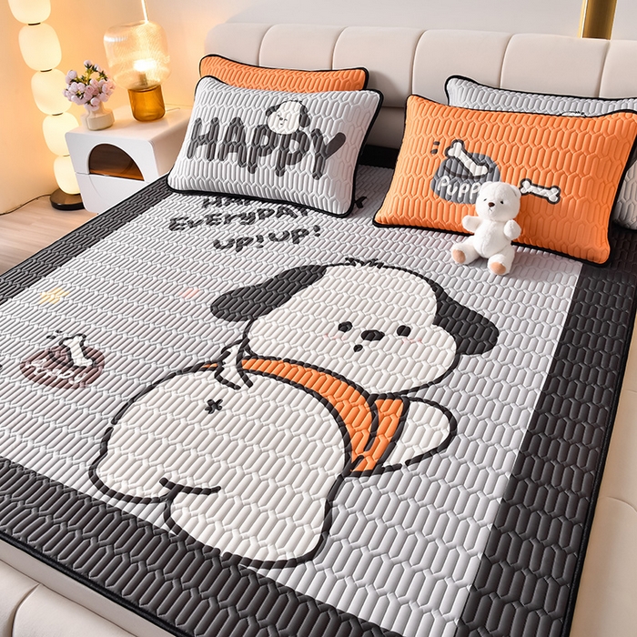 91家纺网 家纺一手货源 找家纺 炫拼家纺 2026新款凉感丝大版卡通乳胶凉席三件套 恰恰狗