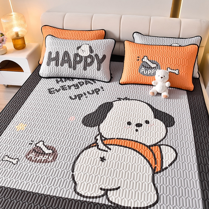 91家纺网 家纺一手货源 找家纺 炫拼家纺 2026新款凉感丝大版卡通乳胶凉席三件套 恰恰狗