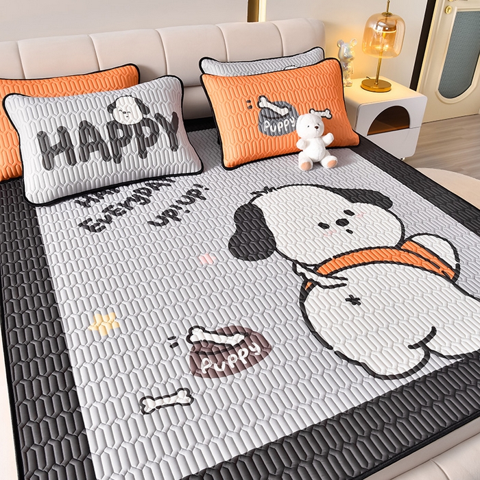 91家纺网 家纺一手货源 找家纺 炫拼家纺 2026新款凉感丝大版卡通乳胶凉席三件套 恰恰狗