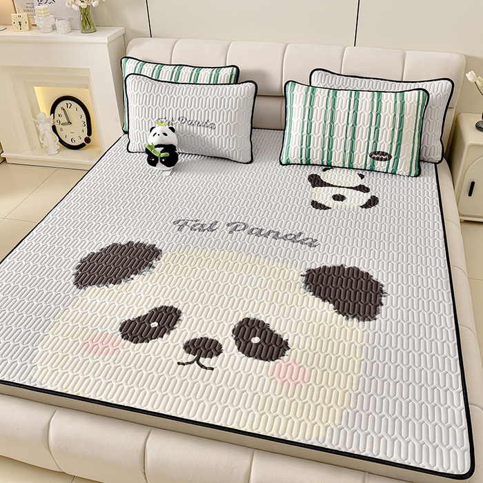 炫拼家纺 2026新款凉感丝大版卡通乳胶凉席三件套 哈尼熊猫