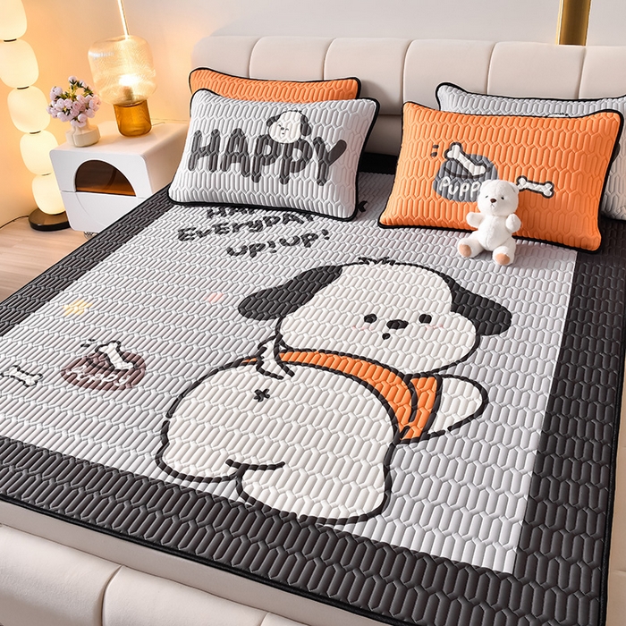 炫拼家纺 2026新款凉感丝大版卡通乳胶凉席三件套 恰恰狗